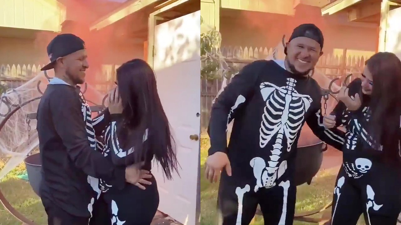 Pregnant couple wins Halloween with their beWITCHing gender reveal idea