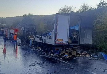 Tavuk eti yüklü tır yandı