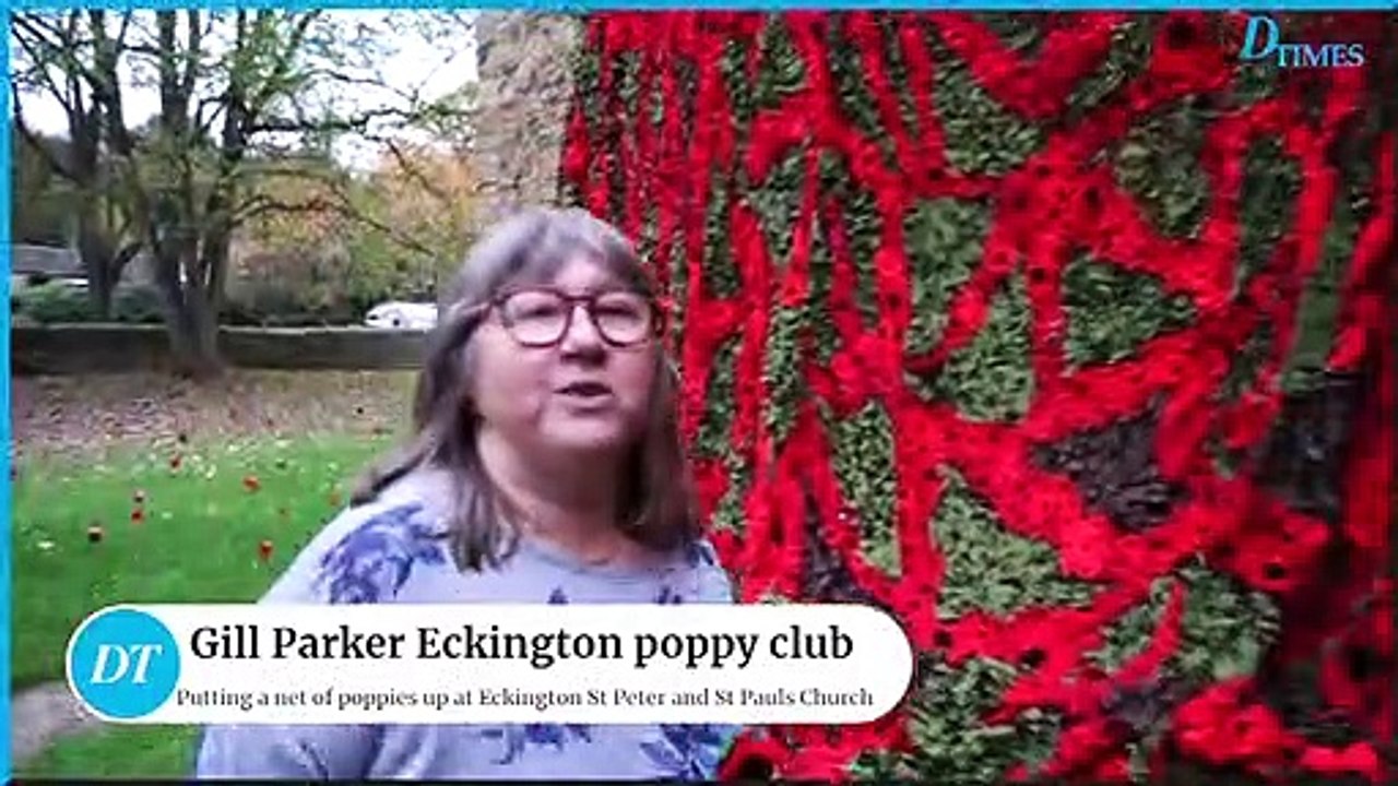 Net of poppies going up at Eckington St Peter and St Pauls Church