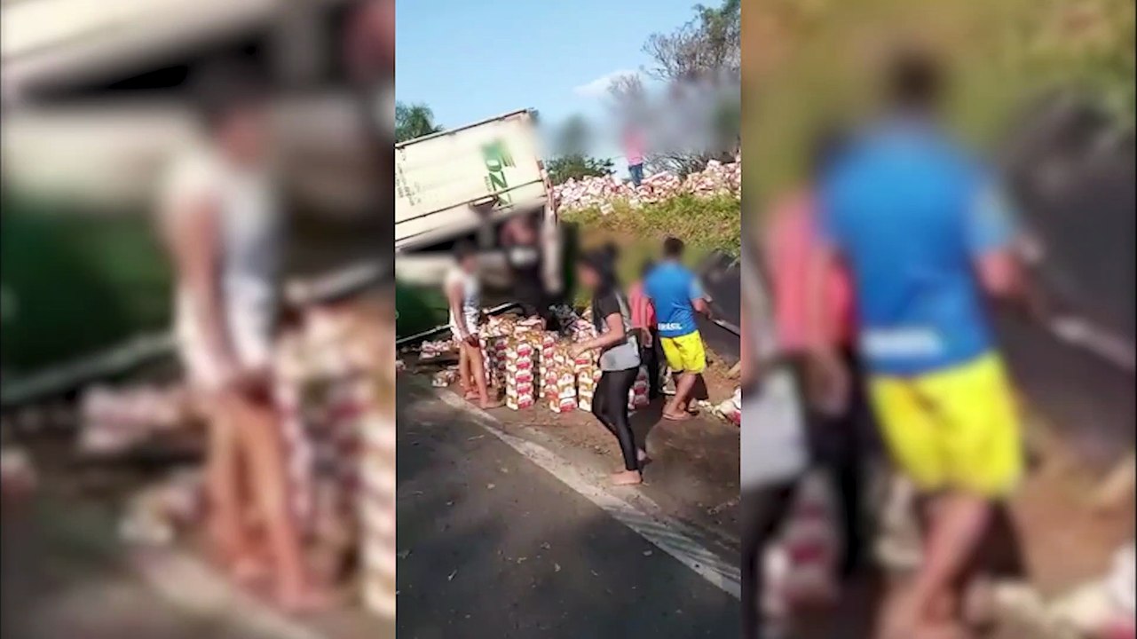 Vídeo mostra momento em que carga de cerveja é saqueada na BR-277, em Nova Laranjeiras