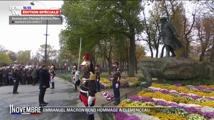 11 novembre: Emmanuel Macron se recueille au pied de la statue de Clémenceau