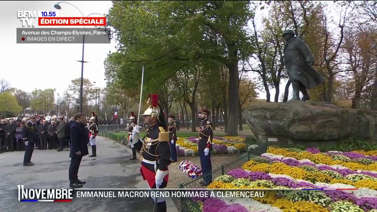 11 novembre: Emmanuel Macron se recueille au pied de la statue de Clémenceau