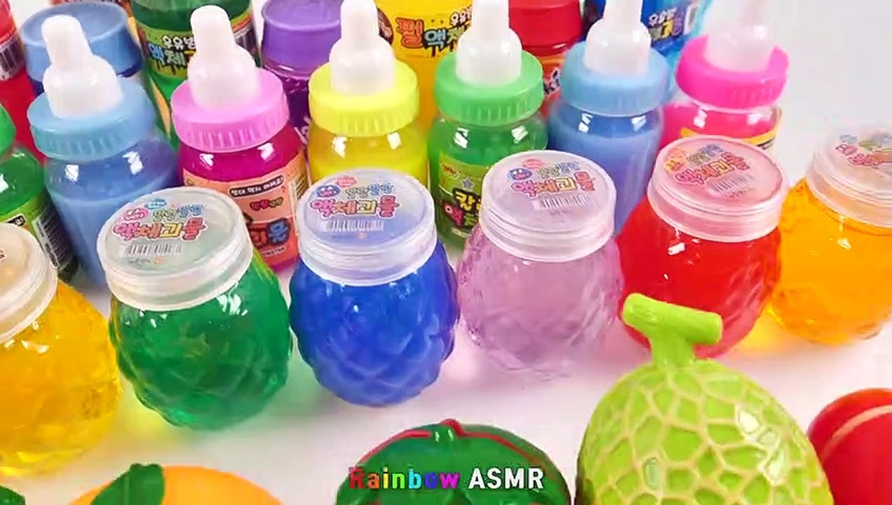 Satisfying Video l How to make Rainbow Pool into Mixing All My Glossy Slime & Fruit Cutting ASMR