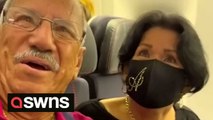 A woman who told her grandparents she couldn't meet them in Europe - then surprised them on the flight.