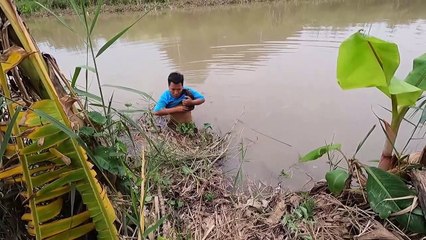 Lao Như Tên Lửa Kích Trúng Ổ Cá Chép 20 Kg Đang Quẫy Đẻ Ở Rìa Bờ Sông   Hunting Giant Fish