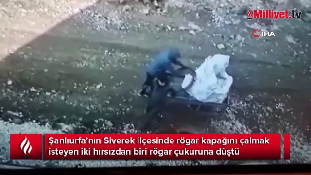 Rögar kapağını çalmak isteyen pişkin hırsız, rögar çukuruna böyle düştü