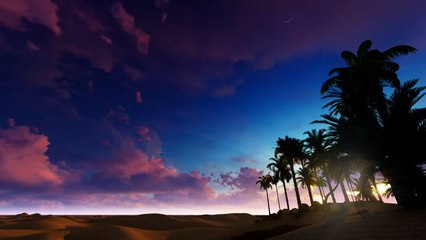 Matahari-Terbit -mixkit-sunset-in-the-desert-on-the-shore-of-an-oasis-31525-medium