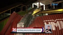 Footbridge, nasira matapos sumabit container van ng trailer truck na dumaan sa ilalim nito | 24 Oras Weekend