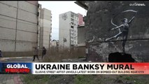 Banksy reveals his latest work on a bombed-out building in Ukraine