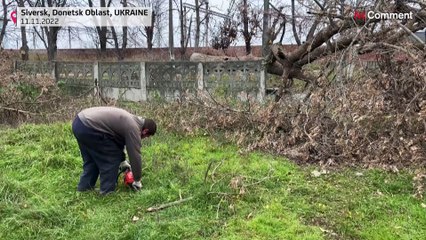 Ucranianos de Siversk recolhem madeira para sobreviver ao frio