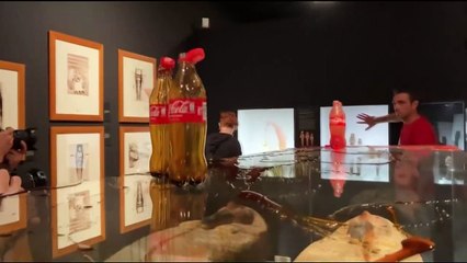 Dos activistas bañan con "sangre y petróleo" las vitrinas del Museo Egipcio de Barcelona