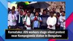Karnataka: JDS workers stage silent protest near Kempegowda statue in Bengaluru