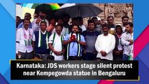 Karnataka: JDS workers stage silent protest near Kempegowda statue in Bengaluru