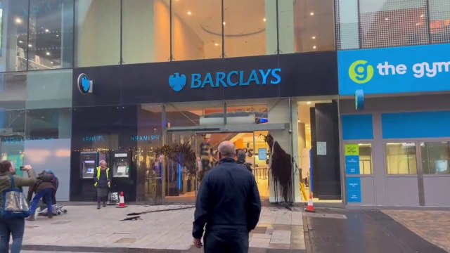 Extinction Rebellion holds protest outside Barclays on Birmingham High Street