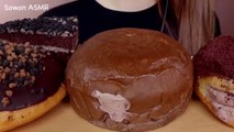 ASMR CHOCOLATE CREAM DONUTS, CREAM READS MUKBANG 초코 도넛, 초코크림빵, 다크카카오케이크 먹방 eating sounds