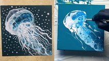 Egyptian artist uses the SATISFYING pouring art method to create a Jellyfish painting