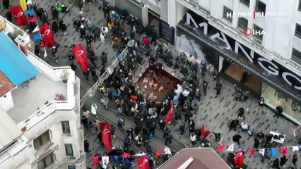 Türk bayrakları ile donatılan İstiklal Caddesi dronla görüntülendi