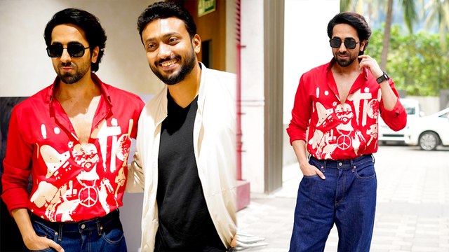 आयुष्मान खुराना अपनी नयी फिल्म 'एन एक्शन हीरो' के प्रमोशन के दौरान आये खास अंदाज में नजर