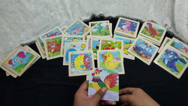 Play & Learn to Arrange Picture Puzzle Fish, ducks, chickens, elephants, pandas, tigers, giraffes, snails, bees, etc.