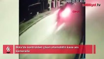 Kontrolden çıkan otomobilin kaza anı kamerada