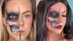 Makeup artist puts full effort into CHILLING half skull look