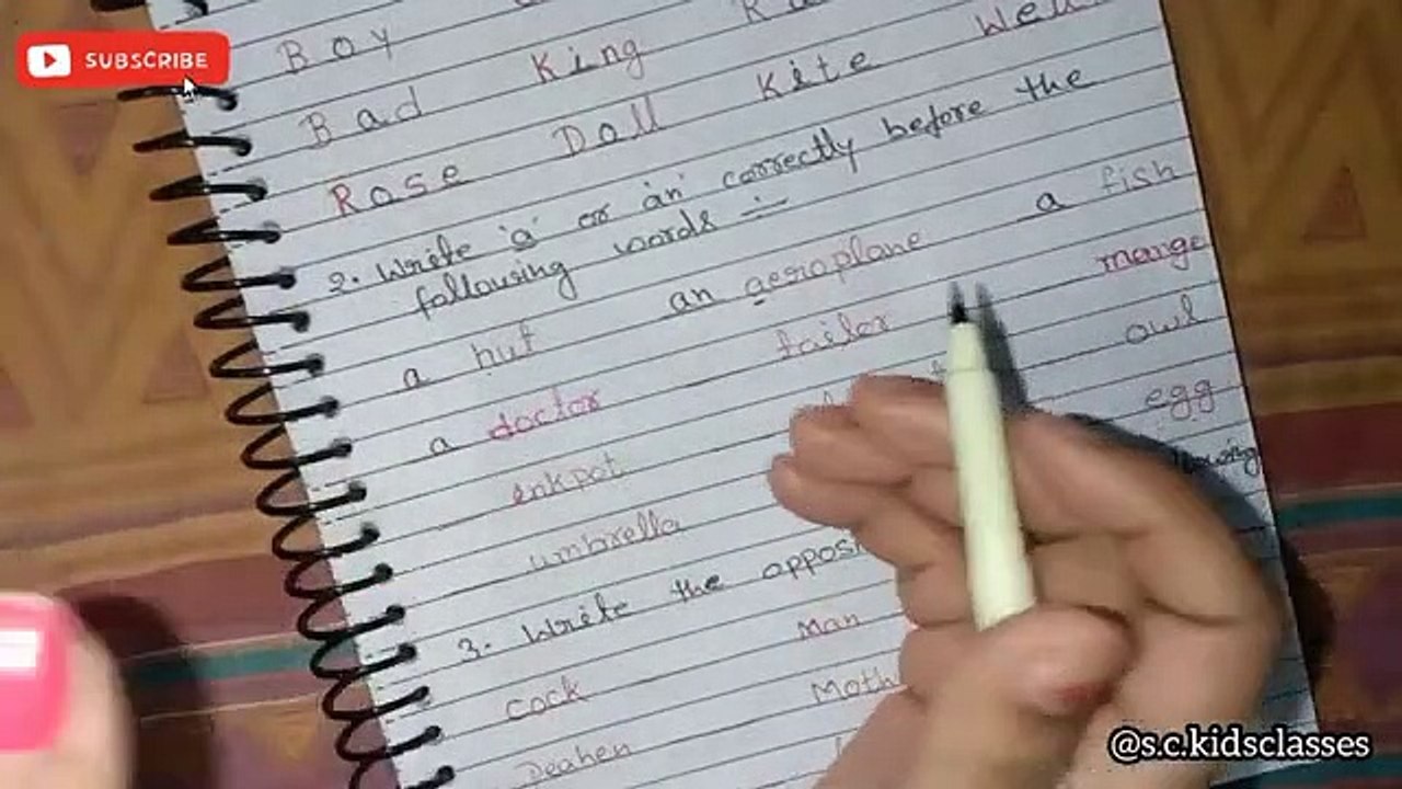 English worksheet for cvc words, opposites,gender use  of A or An_ UKG_class1_@S.C.KidsClasses