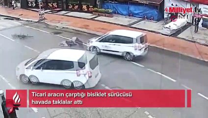 Download Video: Ticari aracın çarptığı bisiklet sürücüsü havada taklalar attı