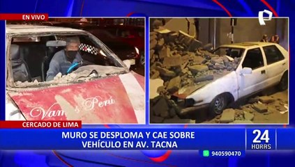 ¡Se salvó de milagro! Muro se desploma y cae sobre vehículo en la avenida Tacna