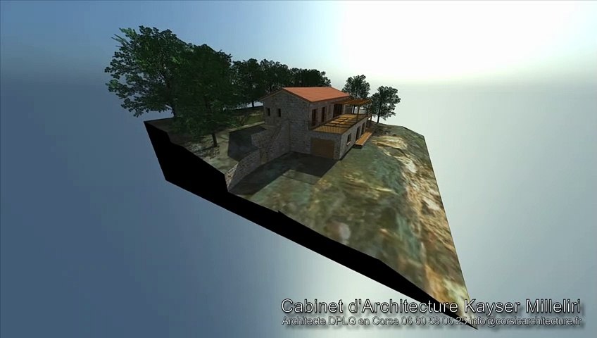 Esquisse 3D pour une maison familiale de village en pierre en Corse / maison traditionnelle corse