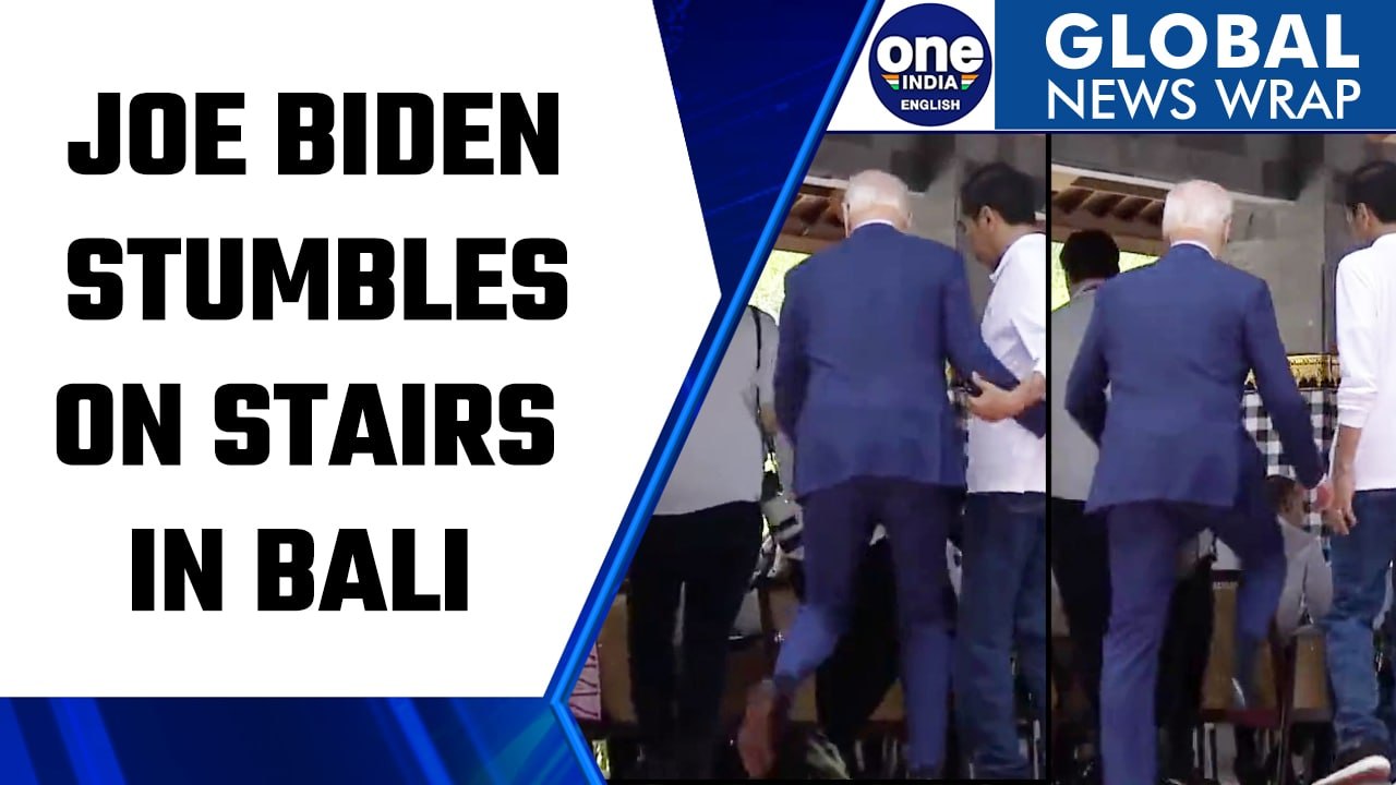 US President Joe Biden stumbles on stairs in Bali, Watch viral video | Oneindia News