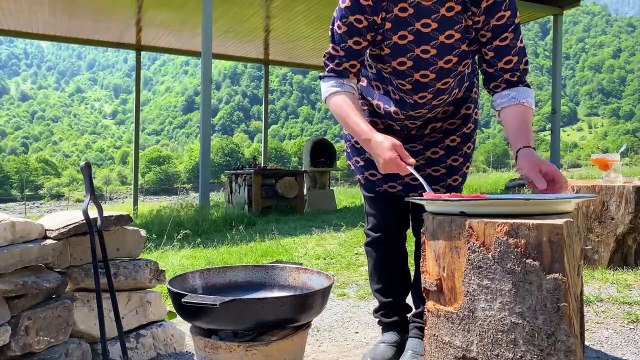 Cooks HUGE BURGER and Little Kids Burgers in the Wilderness||World Food Ellist