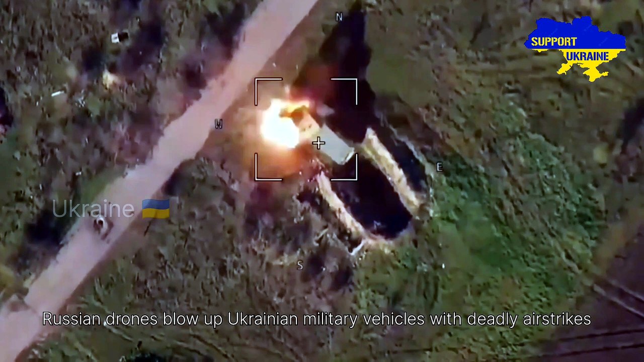 Drone footage! Russian drones blow up Ukrainian...