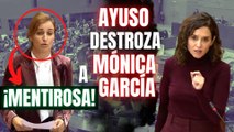 AYUSO destroza a la ‘MEMA’ Mónica García dándole con sus MENTIRAS en los morros