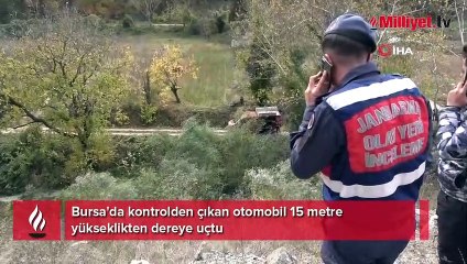 Bursa'da kontrolden çıkan otomobil 15 metre yükseklikten dereye uçtu