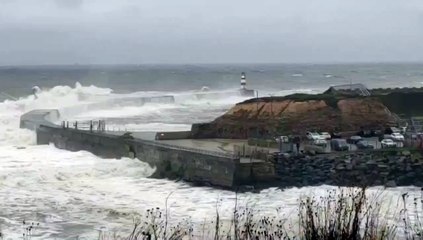 High waves and heavy rain hit the Seaham coast