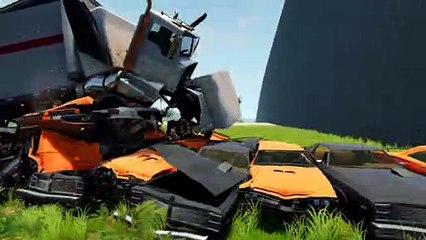 Trucks vs Cars between wall BeamNG