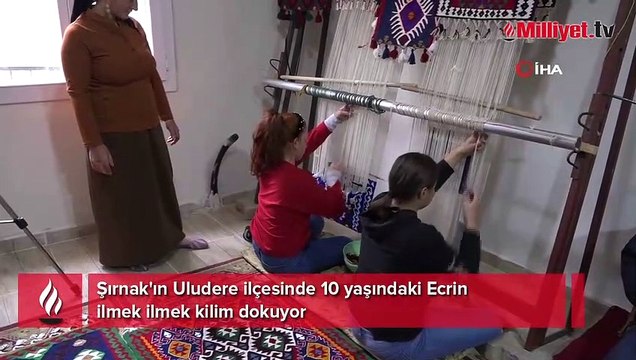 10 yaşındaki Ecrin ilmek ilmek kilim dokuyor