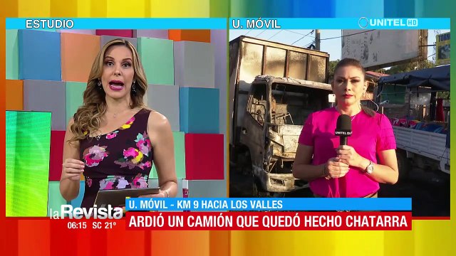 Camión arde y se quema en su totalidad en plena vía pública, se presume corto circuito