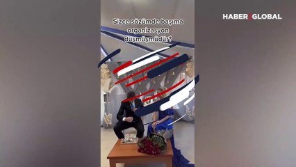 Nişan töreninde talihsiz anlar! Gelin ve damadın üzerine dekor düştü... Davetliler yardımına koştu