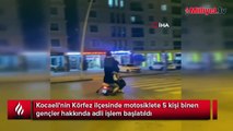 Motosiklete 5 kişi binen gençlerin o anları kamerada