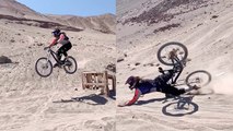 Daring Mountain Biker girl eats dirt after failed attempt at ramp jump
