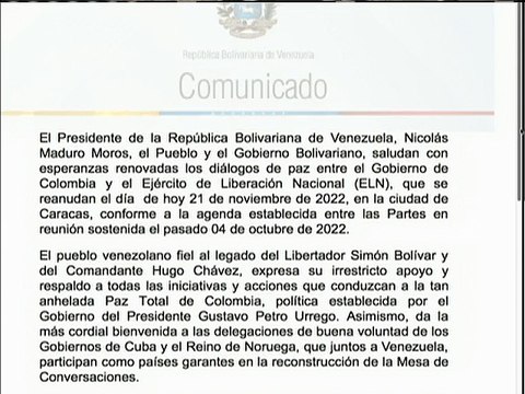 Pdte. Nicolás Maduro y el pueblo venezolano saludan con esperanzas renovadas los diálogos de paz