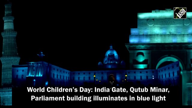 India Gate, Qutub Minar, Parliament building illuminated in blue light on World Children’s Day