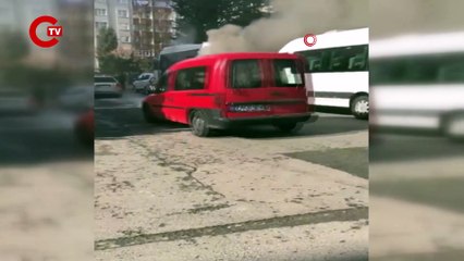 Tekirdağ'da işçi servisi alev alev yandı