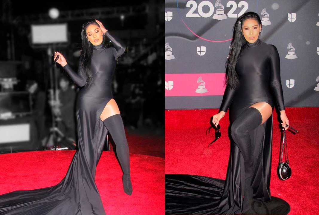 Simaria Mendes elege vestido colado e com recorte no limite para o Grammy Latino