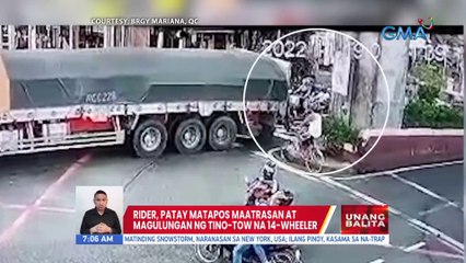 Rider, patay matapos maatrasan at magulungan ng tino-tow na 14-wheeler | UB