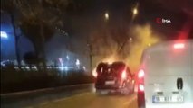 Bursa’da otomobil alev alev yandı, alevler ağaca ve otluk alana sıçradı