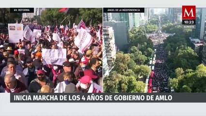 Tras la llegada del presidente Andrés Manuel López Obrador, marcha avanza hacia el Zócalo
