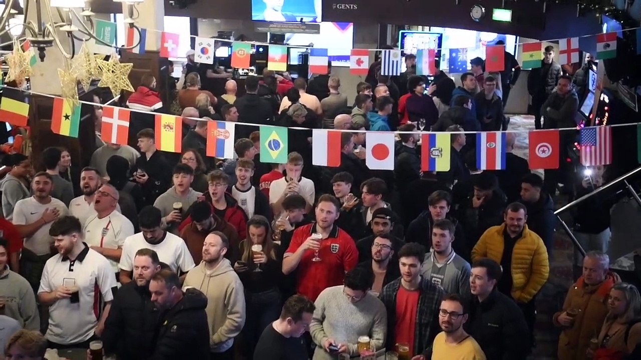 England fans celebrating at Beckett's Bank  in...