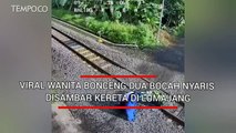 Viral Wanita Bonceng Dua Bocah Nyaris Disambar Kereta di Lumajang